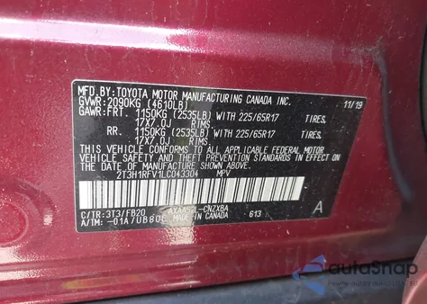 2020 Toyota Rav4 Le from USA, damaged, VIN 2T3H1RFV1LC043304